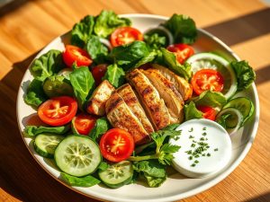 Salada de Acelga com Frango Grelhado e Molho de Iogurte