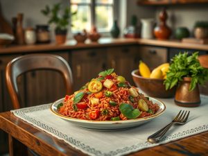 Arroz Vermelho à Brasileira com Legumes